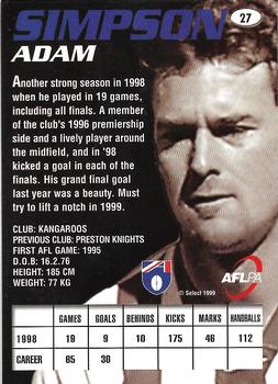 1999 Select AFL Premiere #27 Adam Simpson Back